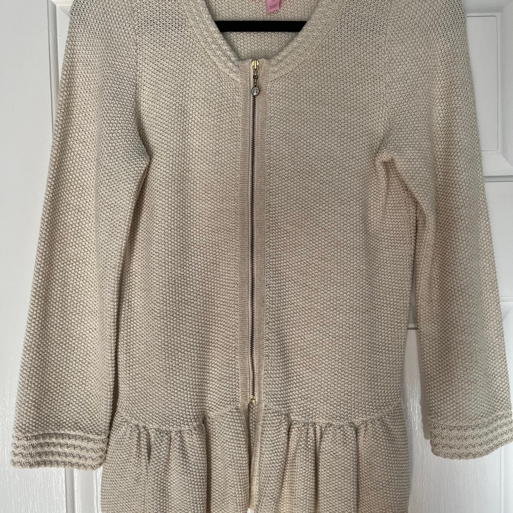 Lilly Pulitzer Cream Zip Front Knit Cardigan